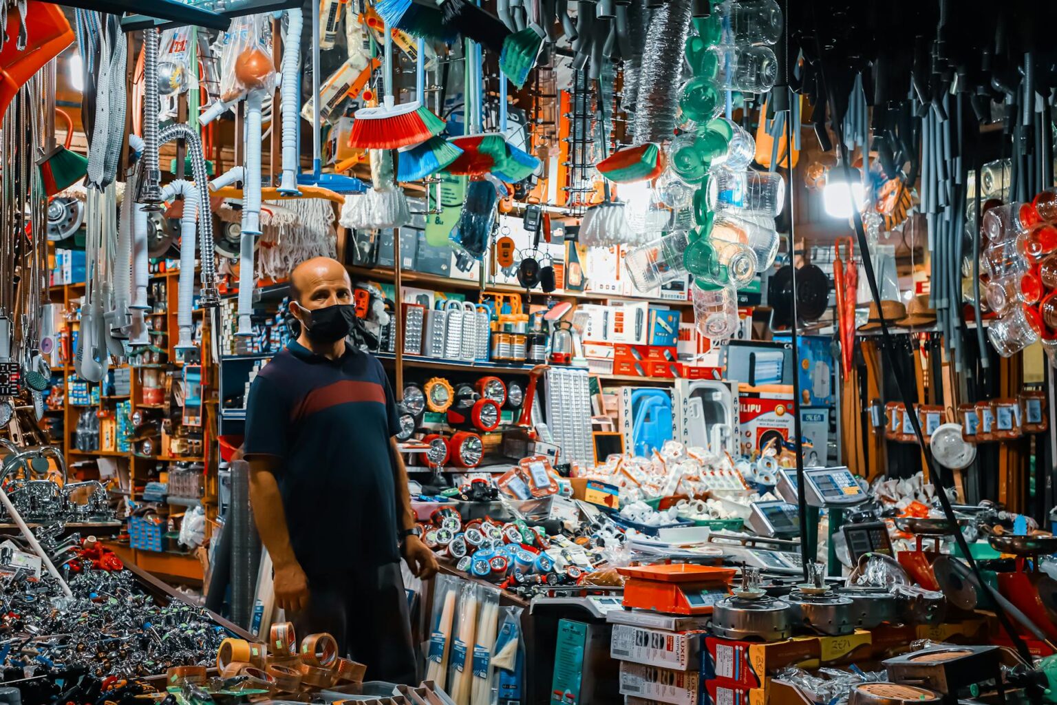 Interior view of local hardware store with tools and supplies displayed on shelves