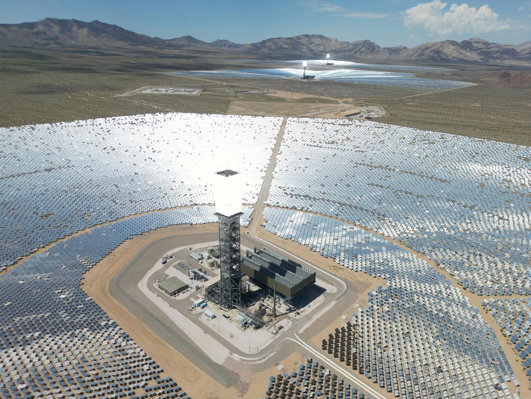 Solar panel installation in desert landscape representing renewable energy for desalination