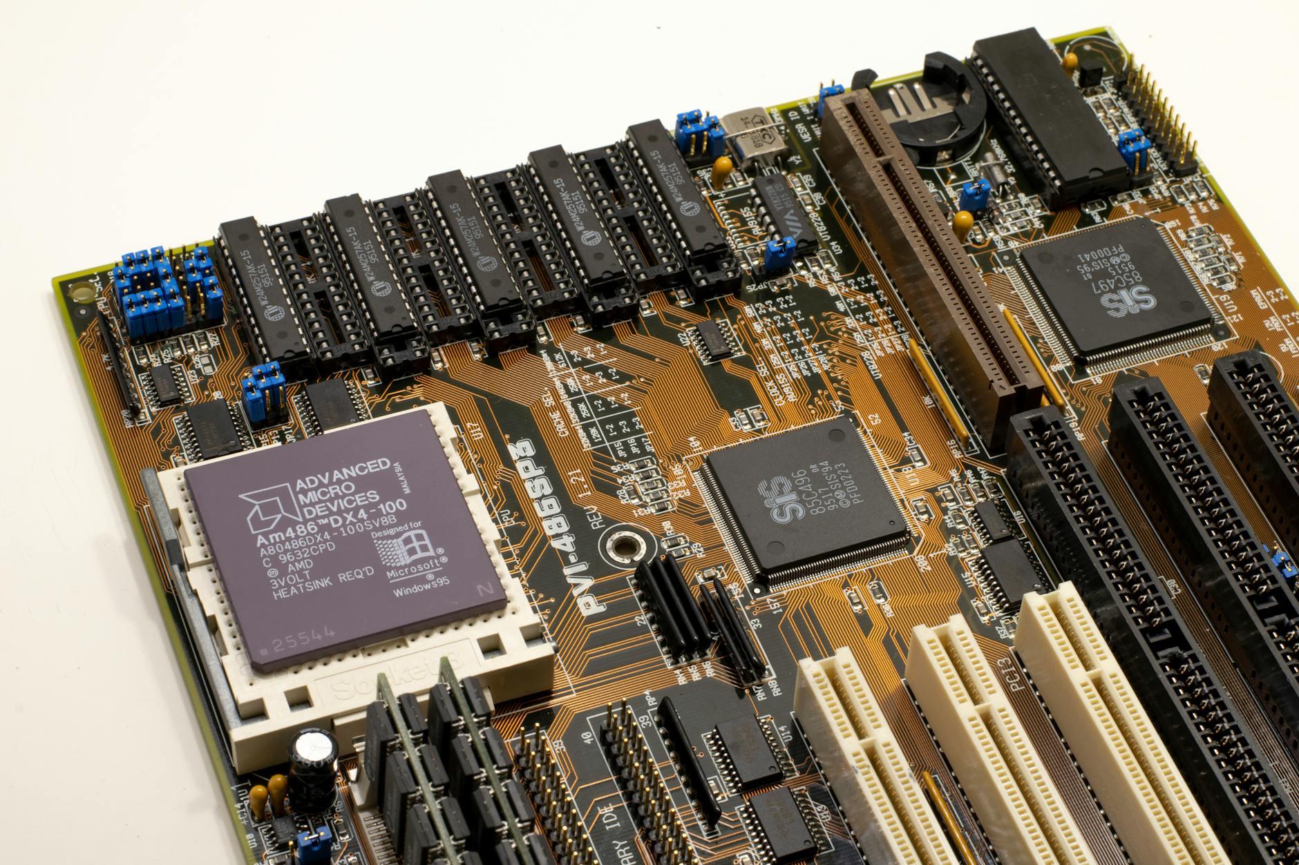 Close-up view of advanced semiconductor chips and circuit boards