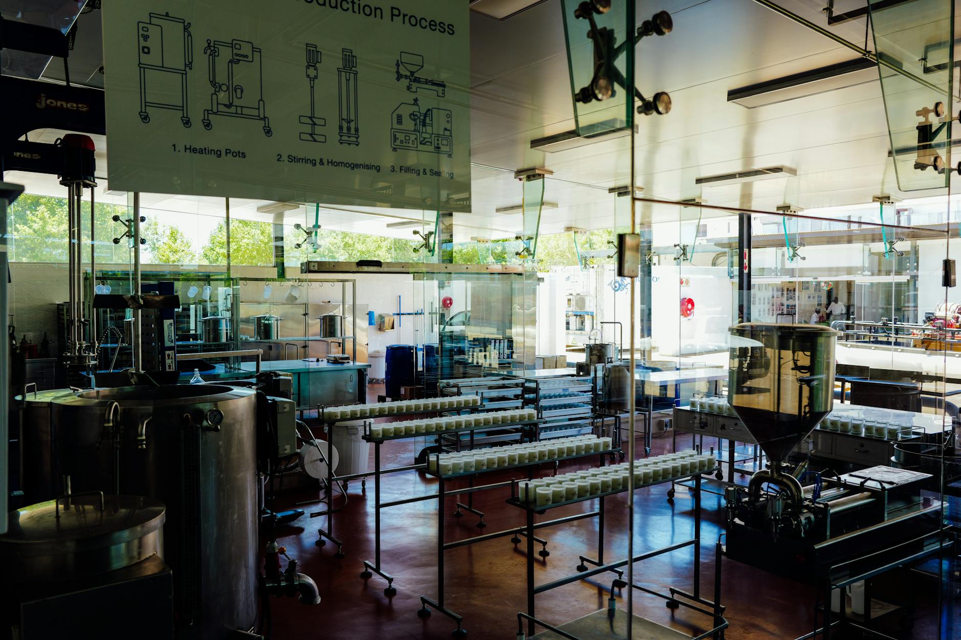 Industrial manufacturing floor with assembly line equipment