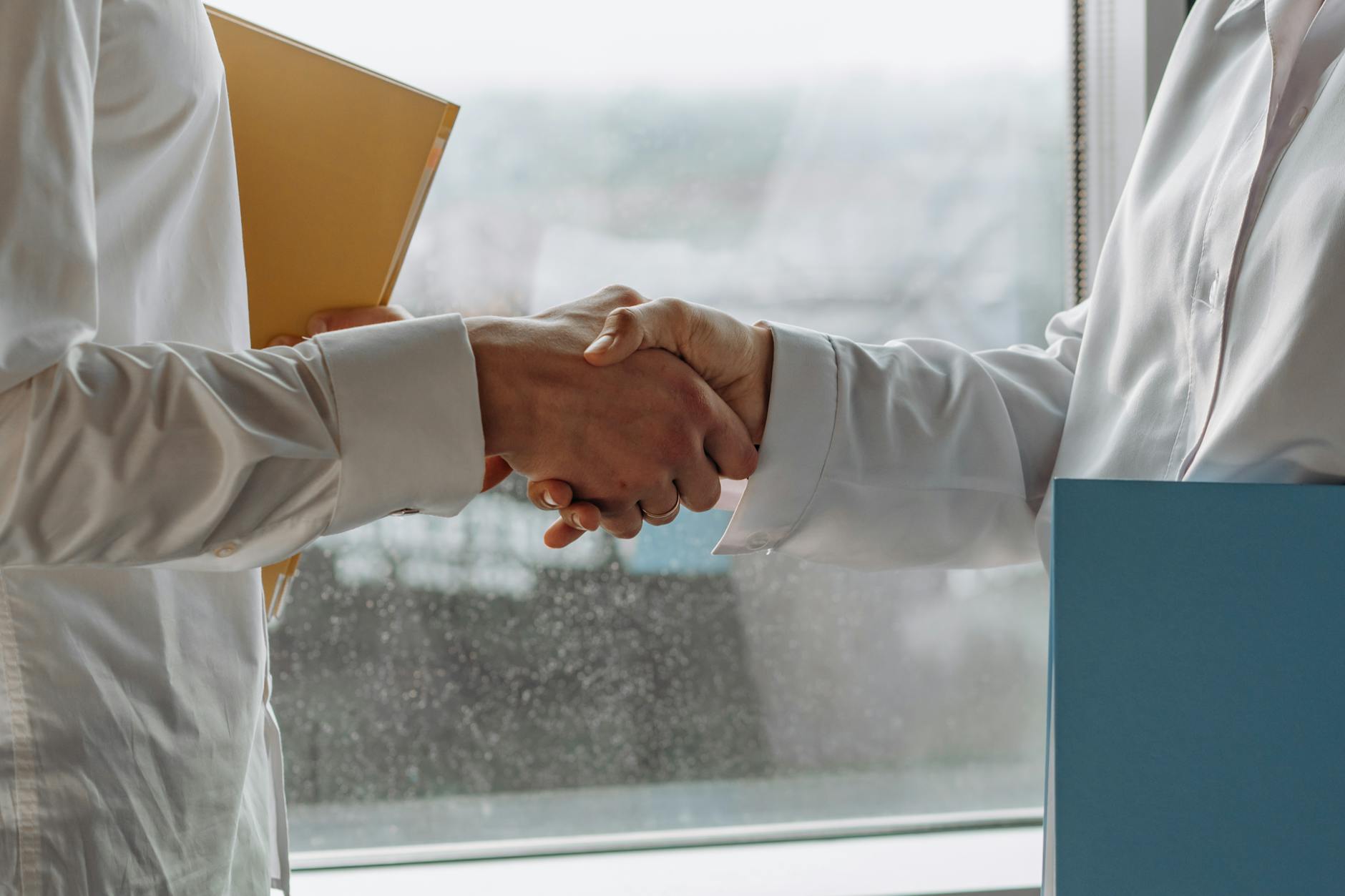 Professional handshake between business partners finalizing training contract agreement