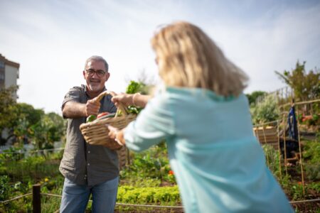 Elderly residents enjoying outdoor activities at a senior living community