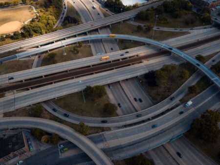 Closed-End Infrastructure Funds Quietly Discount Amid Rate Uncertainty Aerial view of highway infrastructure and toll roads representing long-duration infrastructure assets