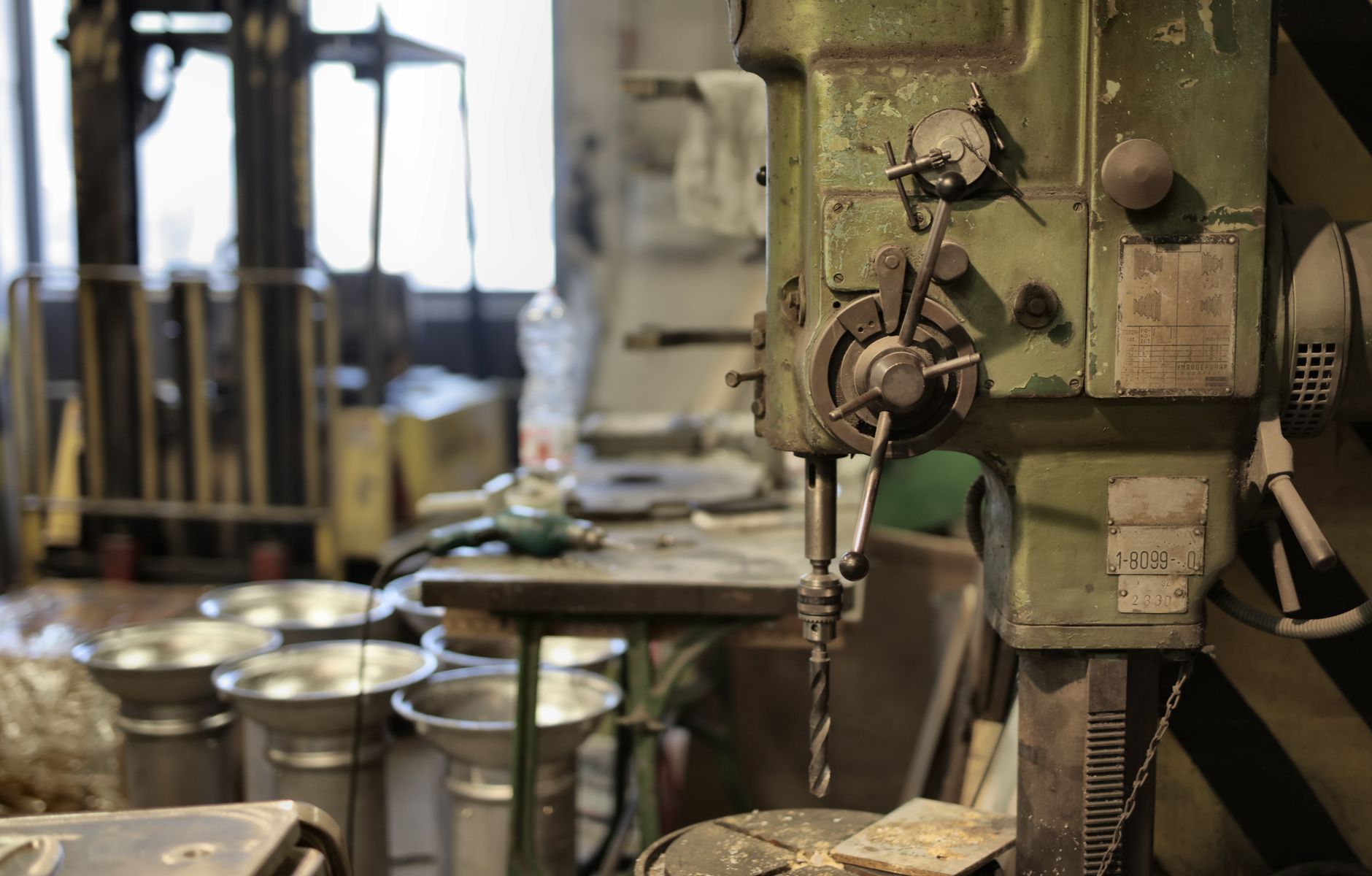 Close-up of precision industrial machinery components in a manufacturing facility