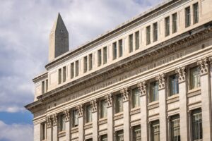 Exterior of a central bank building representing Federal Reserve monetary policy decisions