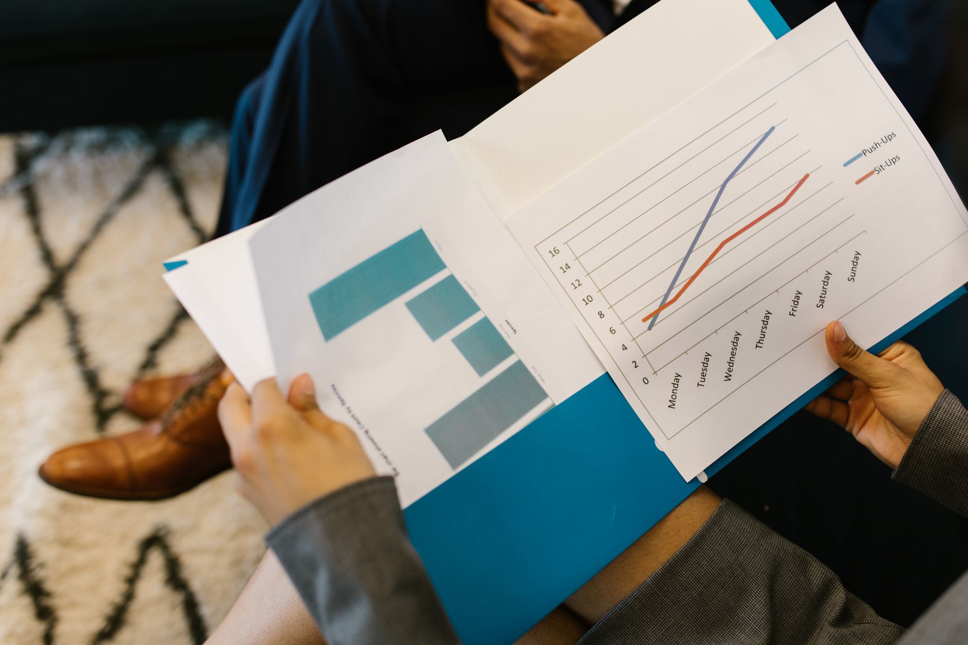 Investment documents and financial reports spread on a table during a portfolio review