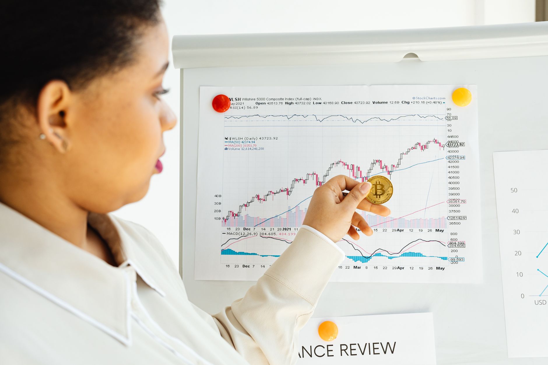 Investor reviewing income portfolio documents with financial data