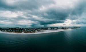 Catastrophe Bond Issuance Swells as Reinsurers Offload Peak Risk Aerial view of a hurricane storm system over open ocean illustrating catastrophe risk