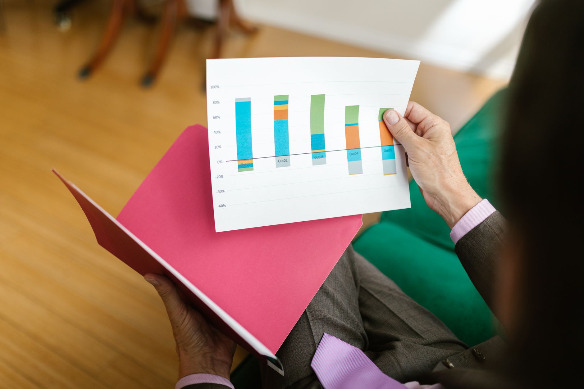 Close-up of investment portfolio documents and loan participation fund reports