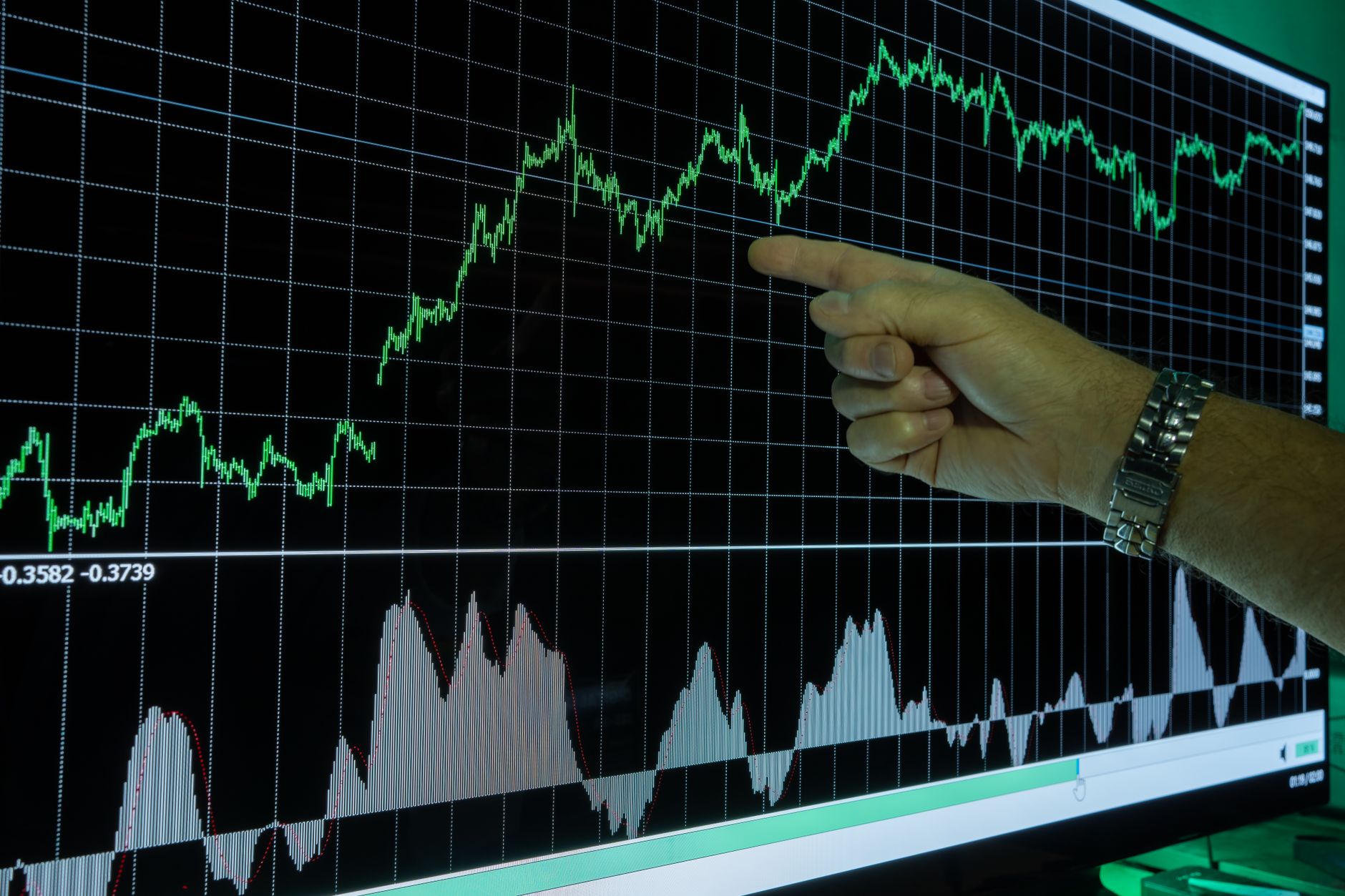 Investor reviewing financial risk charts and portfolio data on a screen