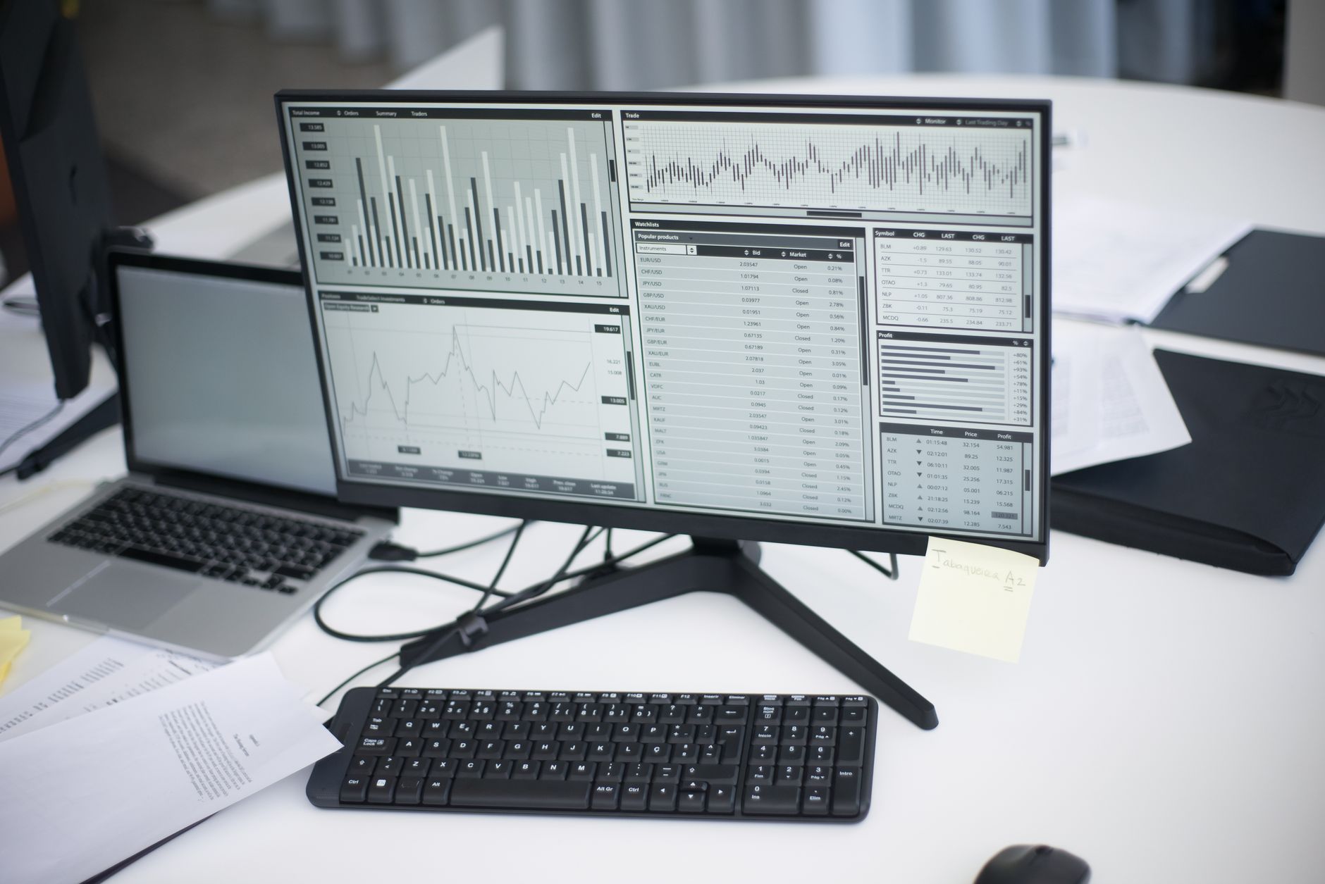 Analyst reviewing financial data on multiple screens, representing private credit underwriting process
